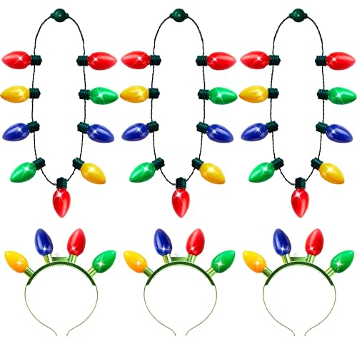 JOYIN 6 Stück Weihnachts-Lichter-Stirnband und Halskette mit 6 Blinkmodi, LED-Weihnachtsbirnen-Lichterkette, Stirnband für Kinder, Frauen und Männer, Weihnachtsparty-Zubehör, Einheitsgröße