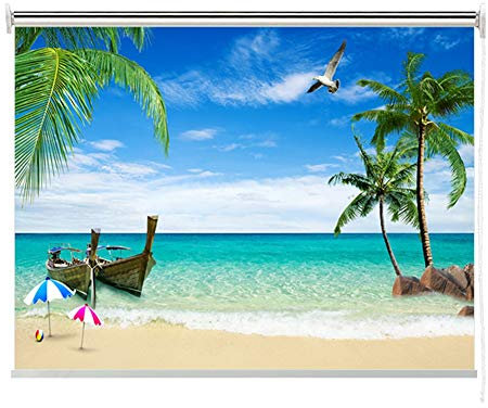 Window Roller Shades Beach View - Black Out Blinds for Bedrooms Bathrooms Kitchens and Caravans, 60cm/ 80cm/ 100cm/ 120cm/140cm Wide (Size : 80x100cm)