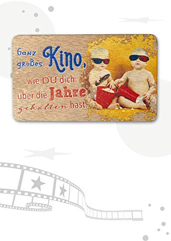 KE - Einzigartige Holz-Schild Geburtstagskarte, 17x11.5 cm, inkl. Umschlag - Stilvolle und coole Karte für Geburtstag - Motiv: Kino