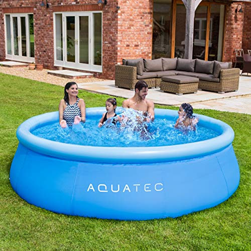 AQUATEC Inflatable Paddling Swimming Pool [5 Sizes] | Durable 3-Layer PVC Garden Pool for Family Fun – Quick Setup with Optional Accessories (8ft, Pool, Filter, Ground Sheet + Cover)