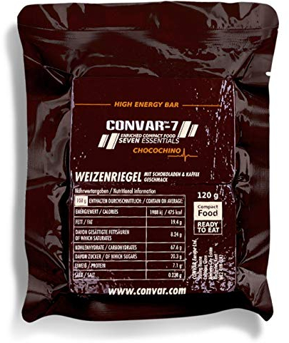 CONVAR-7 - High Energy Bar Chocochino, unverzichtbar im Notfallpaket für die Krisenvorsorge, als Notvorrat, Langzeitnahrung und Energieriegel - wertvolle Inhaltsstoffe - kompakten Verpackung - 120g