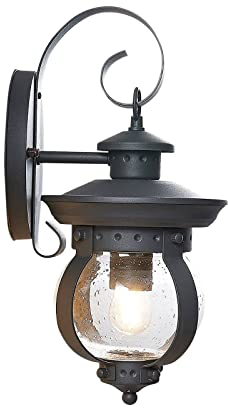 Lindby Wandleuchte außen (Laterne) Farley (spritzwassergeschützt (Retro, Vintage Antik) in Schwarz aus Metall (1 flammig E27) - Außenwandleuchten Wandlampe Led Außenlampe Outdoor für