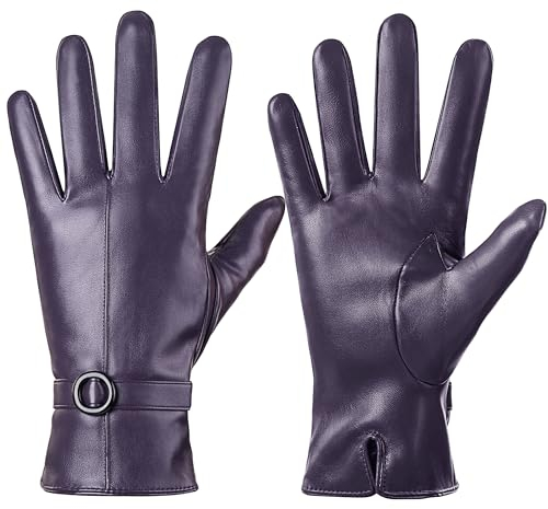 Damen Winter Lederhandschuhe Touchscreen Texting Warm Fahren Lammfell Handschuhe (Lila, XXL)