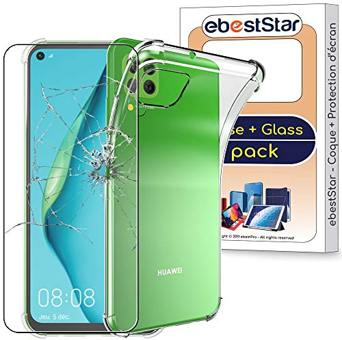ebestStar - Cover per Huawei P40 Lite (2020), Custodia Silicone Trasparente, Protezione TPU Antiurto, Bordi Rinforzati, Trasparente + Vetro Temperato
