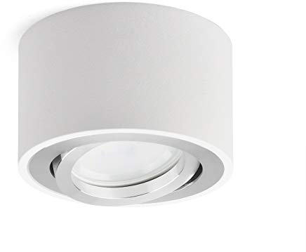 KYOTECH LED Aufbauspot matt weiß-Flach Schwenkbar Aufbaustrahler Ø80x50mm Downlight für 5W LED Modul 230V, Deckenspot aus Aluminium Deckenleuchte Aufputz, Rund