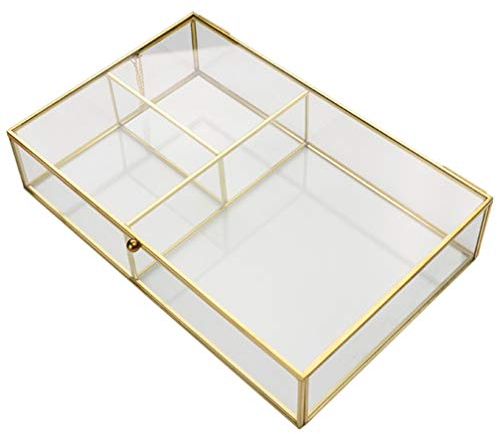 Toyvian Schmuckschatulle Transparent Glas Schmuck Fächer Box Klappdeckel Retro Schmuck Halskette Armband Ringe Ohrringe Aufbewahrungsbox Make Up Lippenstift Kosmetik Organizer (S)