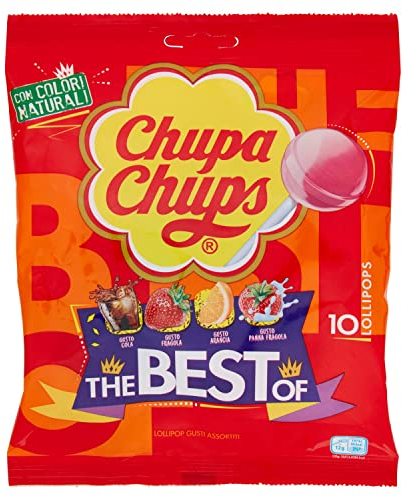 Chupa Chups The Best Of, Caramelle Lecca Lecca, ai Gusti Assortiti Fragola, Arnancia, Cola, Panna-Fragola, Senza Glutine, Multicolore, 120g, Confezione da 1, ottimo da condividere