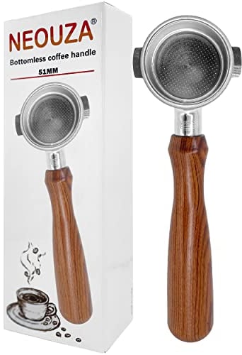 NEOUZA 51mm 2 Eears Espresso Bottomless Portafilter for Delonghi Stilosa Icona ECP31.21 ECP33.21 ECP35.31 ECP36.31, 304 Stainless Steel with Non-Pressurized Basket