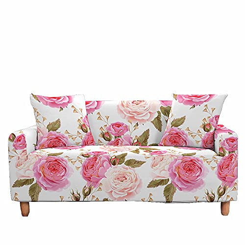 FANSU Stretch Sofabezug Stretch Antirutsch Sofaüberwürfe mit Armlehnen,3D Rosen Druck Ecksofa L Form Sofa/Couchbezug/Sesselbezug für Wohnzimmer Wohnkultur (Frühlingsblumen,2 Sitzer/145~185cm)
