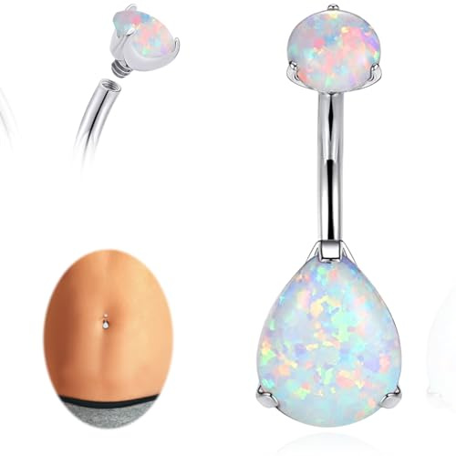 limerencia Bauchnabelpiercing Barbell, 14G Titan Nabelpiercing Hypoallergene Medizinische Piercing Bauchnabel mit Teardrop Opal CZ für Damen