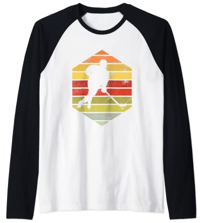 Retro Vintage Trikot Eishockeyspieler mit Puck Raglan