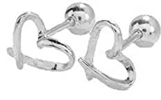 20G Sterling Silver Heart Stud Earring for Women Girls Teen Charm Love Tiny Small Screw Back Sleeper Cartilage Tragus Post Hypoallergenic Pierced Body Jewelry Birthday Holiday Gifts Xmas Bff (Silver)