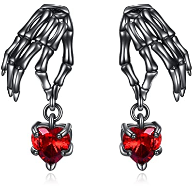 Totenkopf Ohrringe Sterling Silber Skelett Hand Tropfen Ohrringe Gotik Totenkopf Schmuck Halloween Geschenke für Frauen Mädchen