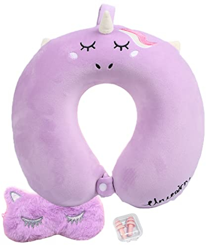 JFAN Coussin De Voyage avec Cache-œIl Coussin Cervical Mousse à MéMoire De Forme Oreiller De Voyage avec des Bouchons d'oreille Coussin Avion，Taille Unique Violet