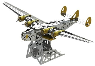 METAL-TIME Boeing-314-Modell, SPLASHING DREAMER, 3D-Flugzeugmodell aus Metall, mechanischer Bausatz, einzigartiger Aufziehmechanismus, DIY-Konstruktion aus Edelstahl mit Werkzeugkasten – 124 Teile.