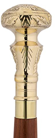 Bastón De Madera con Mango de Vintage Antiguo Flor de Redondo Acabado Dorado Hecho A Mano Ligero Decorativo Regalo Ideal para Hombres Mujeres Y Mayores Adultos 36 Pulgadas