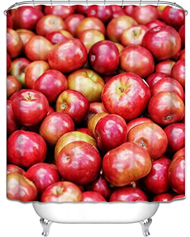 EHOMERY Rideau De Douche USA Rideau Porte Salle De Bain Pomme Rouge Rideau De Douche Spa Rideau Baignoire Fixe Polyester Oeillets Antirouille Et 12 Anneaux De Crochets, 160X180Cm