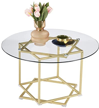 Mesita auxiliar moderna para sala de estar de cristal, mesa de centro redonda dorada, para salón, dormitorio, oficina, balcón, 1 unidad, φ 80 cm