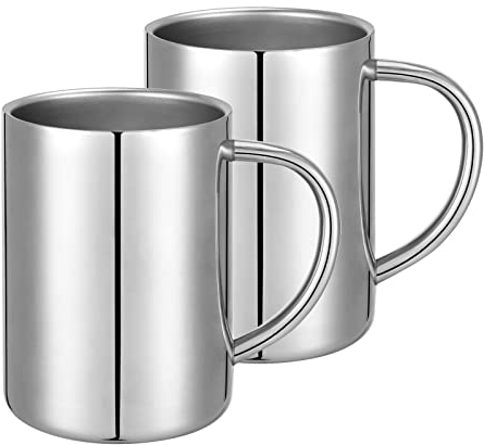 luvtree 2 Pcs 280ml Stainless Steel 304# Double Wall Insulated Mug with Handle,Coffee Mug for Travel & Camping,Milk Mug for Teenagers,Shatterproof Stainless Steel Mug for Children.Dishwasher Safe