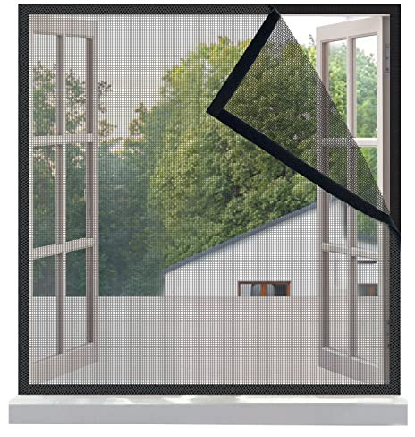 Risareyi Moustiquaire Fenetre 110x105cm, en Fibre de Verre Noir Maille Très Dense, Moustiquaire Fenêtre Sans perçage, Avec Bande Adhésive-2cm de Largeur, Anti Mouches Maille Rideaux