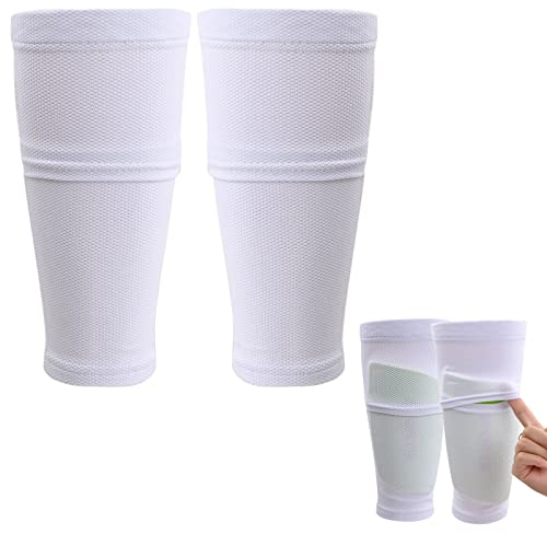 Xzeemo Fußball-Schienbeinschoner, rutschfestes Band, schwarz, Schutz für Kinder und Erwachsene, Waden-Kompressionsstulpen mit Taschen