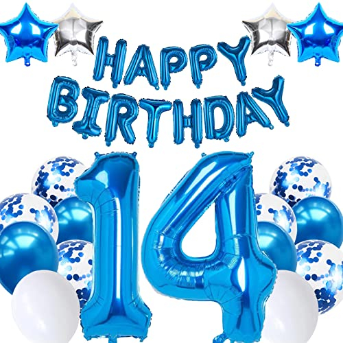 14. Geburtstagsdeko Junge, Luftballon 14 Geburtstag Blau, 14. Geburtstag Dekoration Blau, 14 Jahr Geburtstagsdeko Blau, Luftballon 14 Geburtstag für Mädchen Jungen 14 Jahr Party Deko