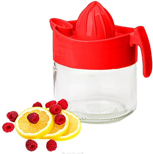 Glass Jar Manual Hand Juicer Citrus Lime Orange Lemon Fruit Press Squeezer Strainer Maker Extractor Fresh Juice filter Healthy Kitchen Gadget Practical Non Slip No Electricity No Noise 300ML (Red)