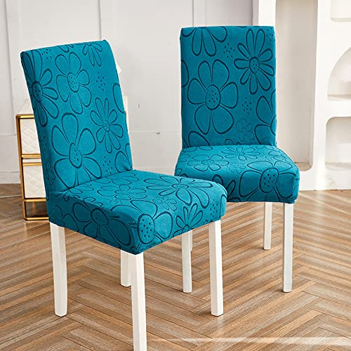 Odot Stuhlhussen Esstisch Mit 2 4 6 Stühlen Set, Blumen Jacquard Stretch Stuhlhussen Hussen Abnehmbarer Waschbarer Stuhlbezug Sesselbezug für Hotel,Bankett,Restaurant,Haus (4er Set,Türkis)