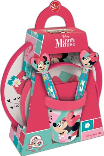 Ensemble de nourriture pour bébé Disney, 5 pièces, rose et blanc, Minnie Mouse, Mickey Mouse, assiettes, tasses, couverts
