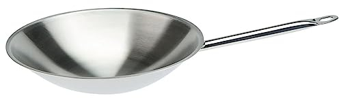 SKK großer professionaler Wok Ø 36 cm - runde Wokpfanne Induktion aus 18/10 Edelstahl - rostfreie Schwenkpfanne mit rundem Boden
