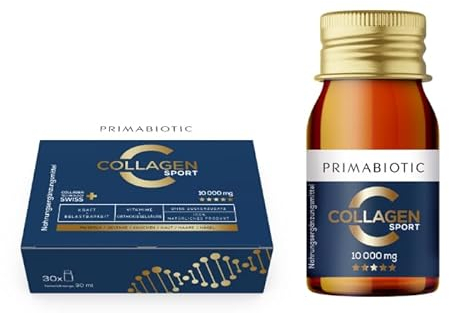 Kollagen Trinkampullen – Primabiotic Collagen Sport 10000 mg mit Orthokieselsäure | 30 Shots à 30 ml (900 ml) | Flüssiger High-Protein Drink | 45 kcal pro Portion | Für Aktive Menschen & Sportler