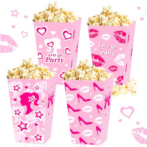 JeVenis 12Pcs boîte à popcorn rose boîte à bonbons rose boîte à let's go sacs à friandises sacs à friandises pour fille fête d'anniversaire soirée de mariage