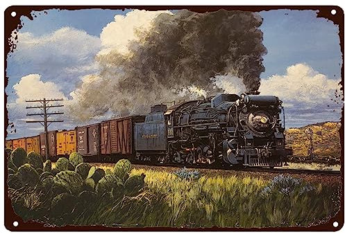 Eisenbahn-Vintage-Metallschild, Motiv: Zug, Kaktus, Malerei, Poster, hängende Retro-Schilder für Zuhause, Hof, Bar, Hotel, Café, Höhle, Wanddekoration, Stil, 14 x 20 cm