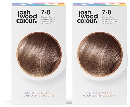 Josh Wood Permanent Hair Dye, 7.0 Lightest Brown, 296ml 2-Pack | 100% grey coverage, vegan formula, shine complex for glossy hair, salon-created colour, easy root-to-tip application