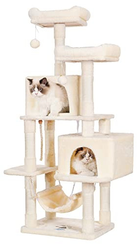 Hey-brother Kratzbaum, Katzenbaum Grosse Katzen Stabil mit Sisalseil, 2 große Haus, 2 Plattform, Beige EMPJ020-SM