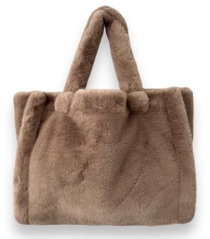Ziona Felltasche Damen Plüsch Shopper groß XXL Teddyfell Tasche Handtasche Schultertasche flauschige Tragetasche (Matsch)