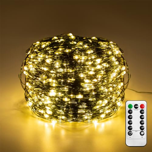 AufuN 200M LED Lichterkette aus Kupferdraht, 2000 LEDs, 8 Modi Wasserdicht IP44, mit Stecker und Fernbedienung Timer, ideal für Weihnachtsdeko, Innen, Außen, Deko DIY, Warmweiß