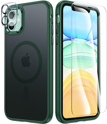 FNTCASE für iPhone 11 Hülle Magnetisch: Matt Durchscheinende Rückseite Dünn Handyhülle Militärischer Fallschutz Stoßfest Robust Schutzhülle Grün