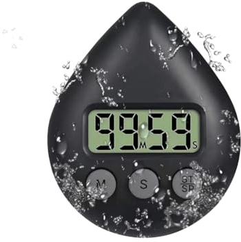 Reykentu Minuterie de Douche Silencieuse et sans -, Minuterie Numérique Étanche, Minuterie Mignonne de Petite Taille, Noire et