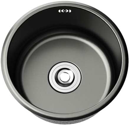 LOVIVER Unterbau-Küchenspüle aus Edelstahl, Drop-in-Bar-Spülbecken, rund, 28 x 28 cm, schwarz, schnelle Entwässerung, rostfrei, Einzelbecken, 16 cm tief