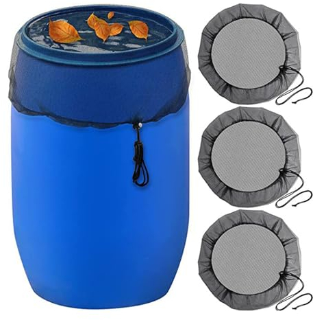 Tapa para barril de lluvia, 3 unidades, con cordón de tracción, 80 cm, ajustable, red para barril de lluvia, protección contra los residuos, protección contra los insectos, hojas