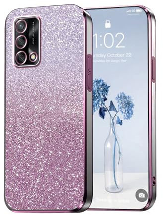 PanXCase Glitzer Hülle für Oppo A74 4G - Transparent Glitter Mädchen Frau Elegant HandyHülle, Durchsichtig Bling Ultra Dünn Stoßfest Schutzhülle (Rosa)