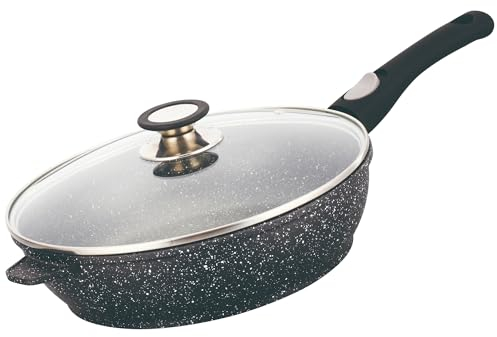 Napoleon Frying Pan with Lid - Saute Pan for Induction Hob Non Stick 28cm Deep Skillet for All Hobs - Removable Handle Stone Noire Black