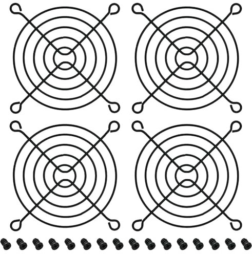 HiQltyla 80mm Fan Grill with Screws, Desktop Computer Case Fan Grills for 80mm Fans, Black Color - 4 Pack