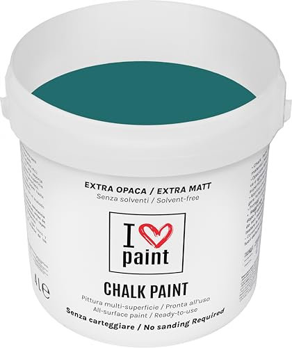 I LOVE CHALK PAINT Colore Ottanio 4 Litri - Senza Carteggiare Colora Mobili, Pareti e Oggetti - Senza solventi e formaldeide – Inodore a base di acqua
