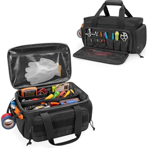 Rexmica 36cm Borsa Portautensili, Borsa Attrezzi Manuale da Uomo, Borsa Tattica, Borsa Attrezzi Elettricista, Borsa porta Attrezzi da Lavoro Multiuso per Riparatore, Falegname, Tuttofare, Nero