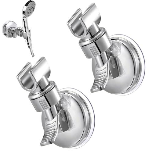 2PCS Verstellbare bohrfreie Duschhalterung,Saugnapf Halterung für Dusche,Duschkopfhalterung Saugnapf,Duschkopf Halterung,Abnehmbarer Halterung mit 360°drehbar,für Badezimmer Hotel Glasfliesen Metall