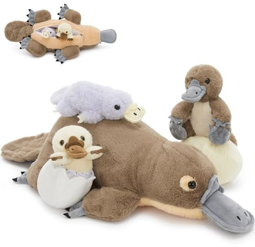 MorisMos 55cm Schnabeltier Kuscheltier XXL mit 3 Babys im Bauch, weich riesen Schnabeltier Plüschtier Stofftier,Platypus Geburtstag Weihnachten Geschenk Kinder