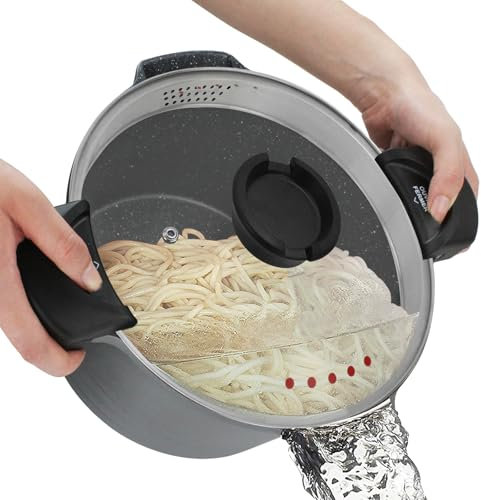 ROSSETTO Pastatopf mit Siebdeckel, 27,9 cm, antihaftbeschichtet, Mehrzweck-Suppentopf, Spaghetti, selbstentleerender Kochtopf mit isolierten Griffen für Suppe und Kochen