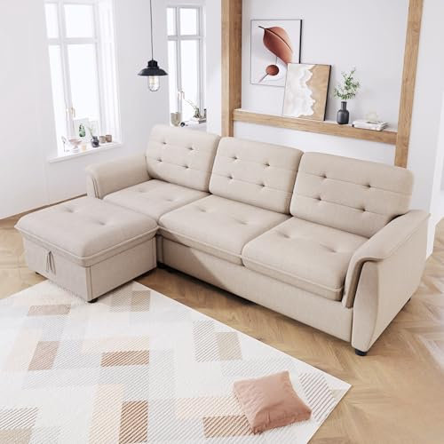 Cayipng Canapé d'angle en L avec repose-pieds avec ensemble pouf de rangement